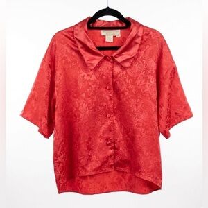 Vintage Victoria's Secret Gold Label Red Satin Jacquard Sleep Shirt Pajama Top M